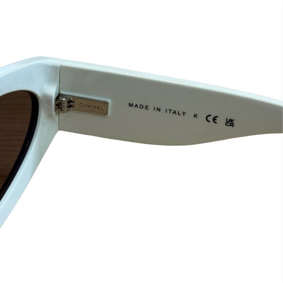 CHANEL Cat Eye Black White Sunglasses Beige Lens $530 Like New - Picture 8 of 12